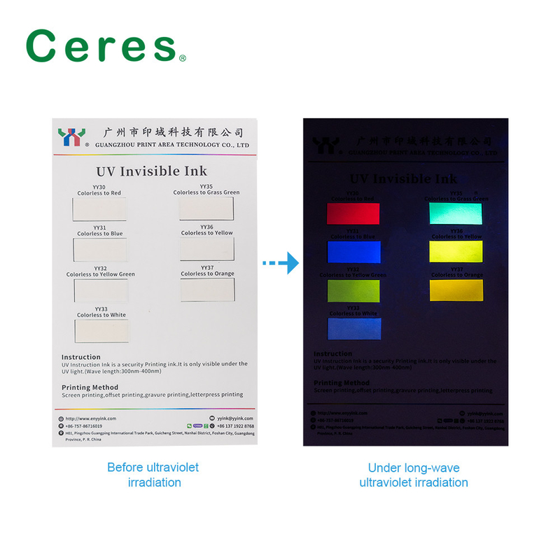 Εκτύπωση Offset / Screen / Flexo Ασφάλεια UV Αόρατο μελάνι για έγγραφα Κίτρινο πράσινο χρώμα